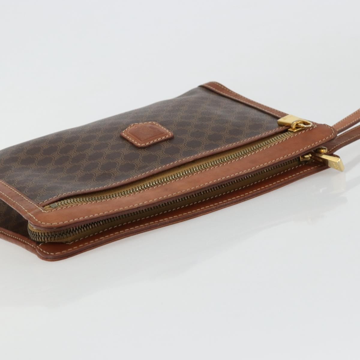 Celine Logo Triomphe Pouch Canvas and leather, Brown, Canvas, Clutch