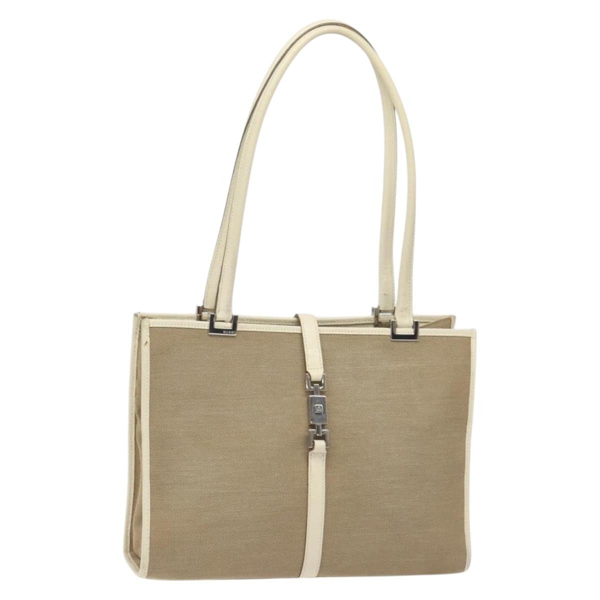 Gucci Vintage Jackie Handbag Canvas, BEIGE, CANVAS, Handbag