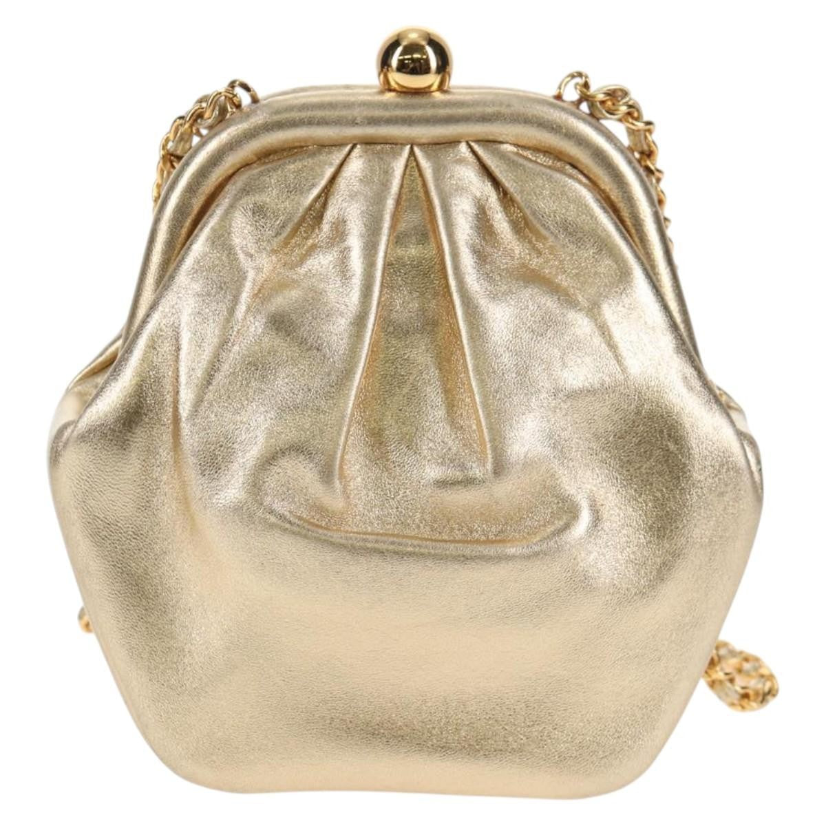 Chanel Vintage Timeless Kisslock Coin Purse Leather, GOLD, LEATHER, Shoulder bag