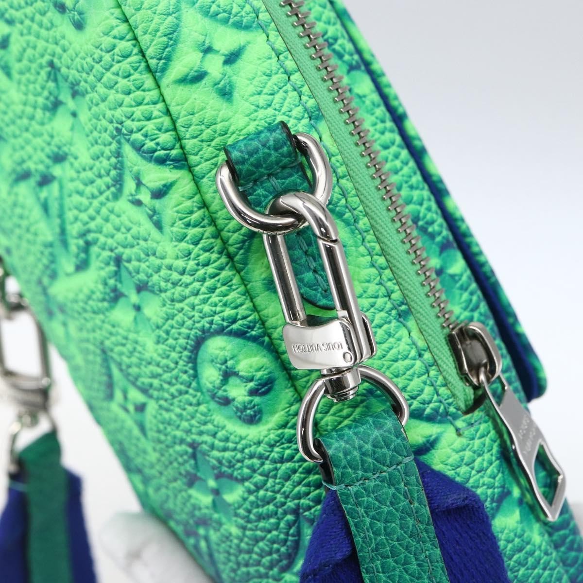 Louis Vuitton Double Phone Pouch NM Monogram Shadow Leather, Green, Leather, Clutch