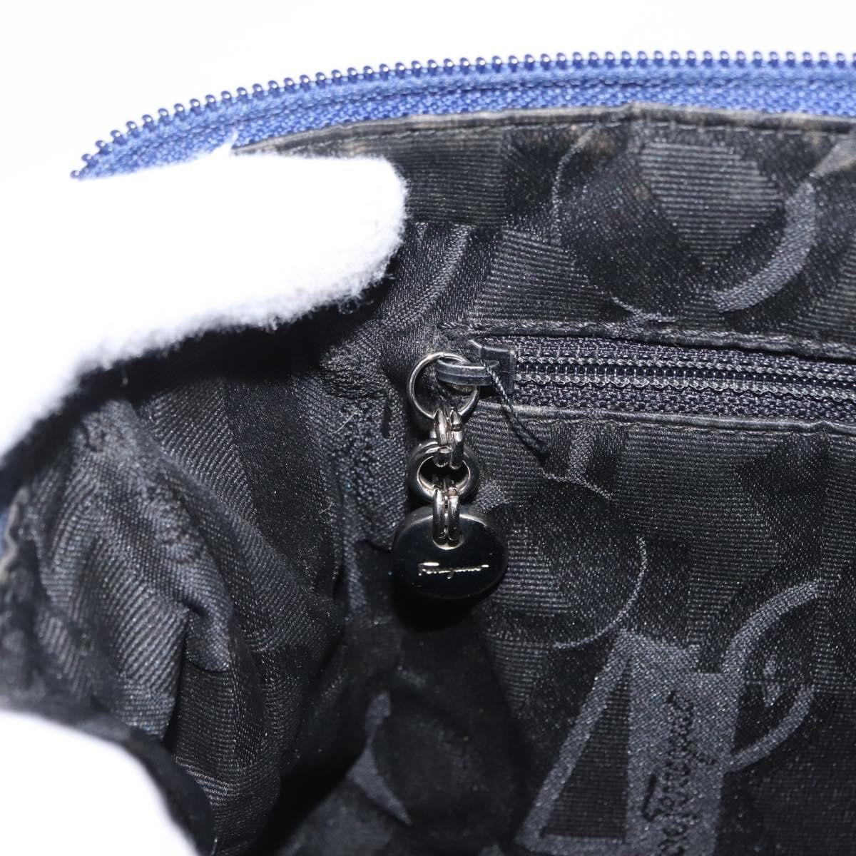 Salvatore Ferragamo Cut Out Shoulder Bag Canvas and Leather, NAVY, CANVAS, Shoulder bag