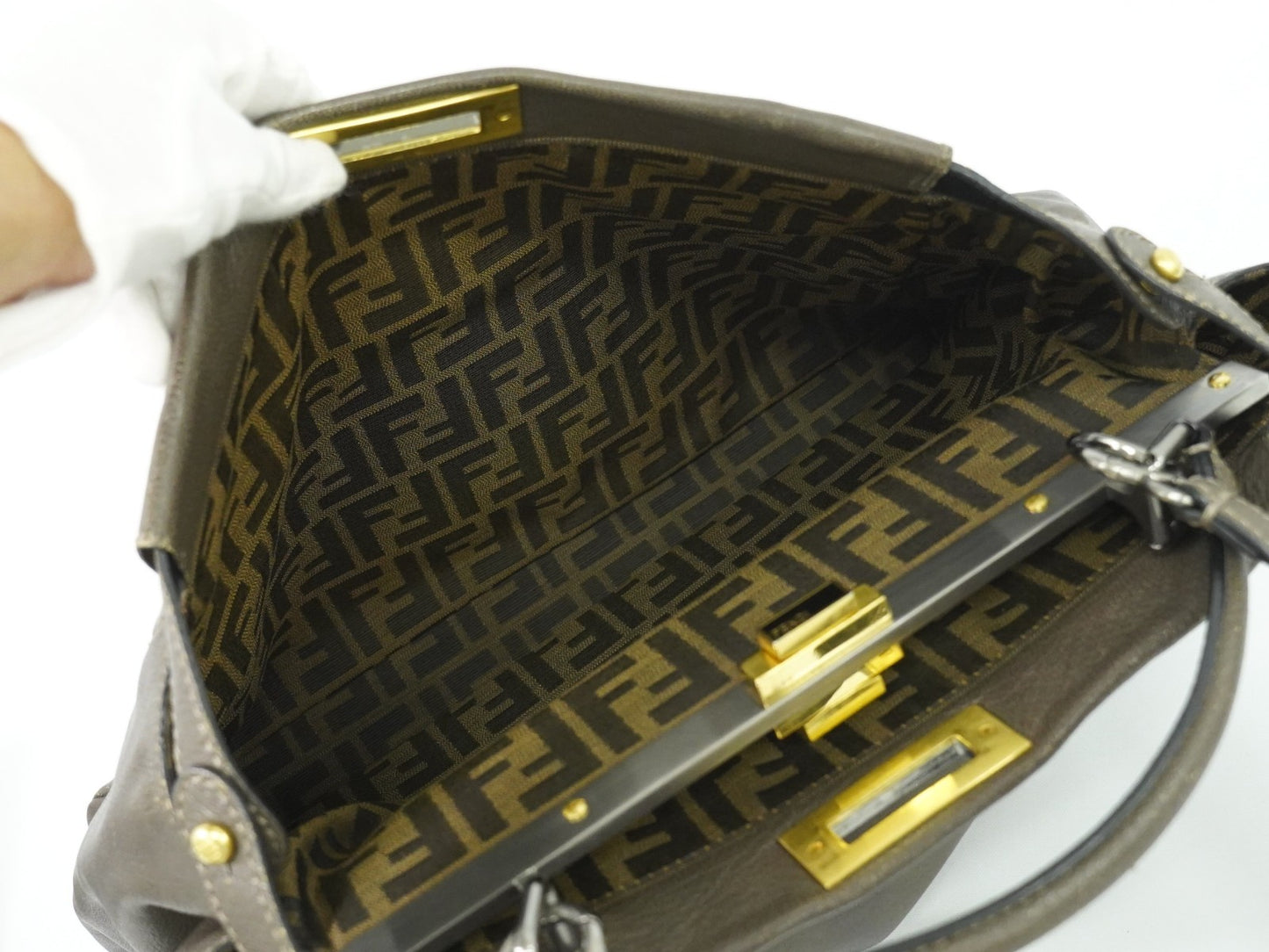 Fendi Peekaboo Bag Leather, GRAY, LEATHER, Handbag