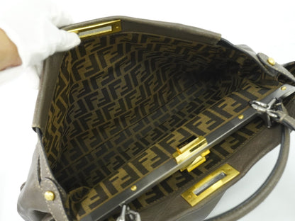 Fendi Peekaboo Bag Leather, GRAY, LEATHER, Handbag