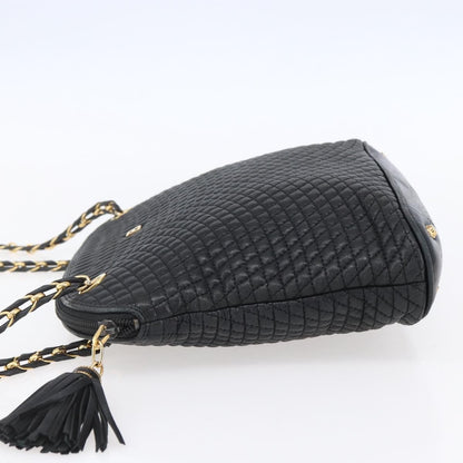 Bally Vintage Chain Shoulder Bag Quilted Leather, BLACK, LEATHER, Shoulder bag