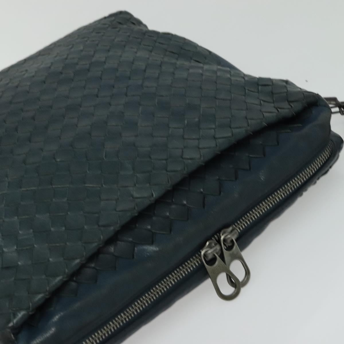 Bottega Veneta Flat Messenger Bag Intrecciato Nappa, BLUE, LEATHER, Shoulder bag