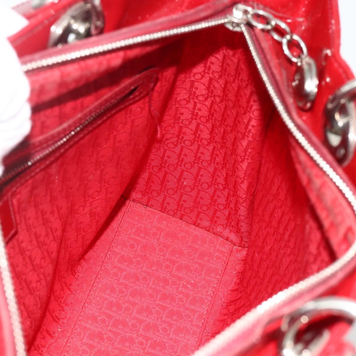 Christian Dior Lady Dior Bag Cannage Quilt Patent, Red, Patent Leather, Handbag