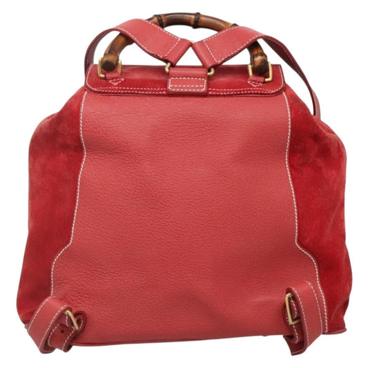 Gucci Bamboo Tassel Backpack Suede, RED, SUEDE, Backpack