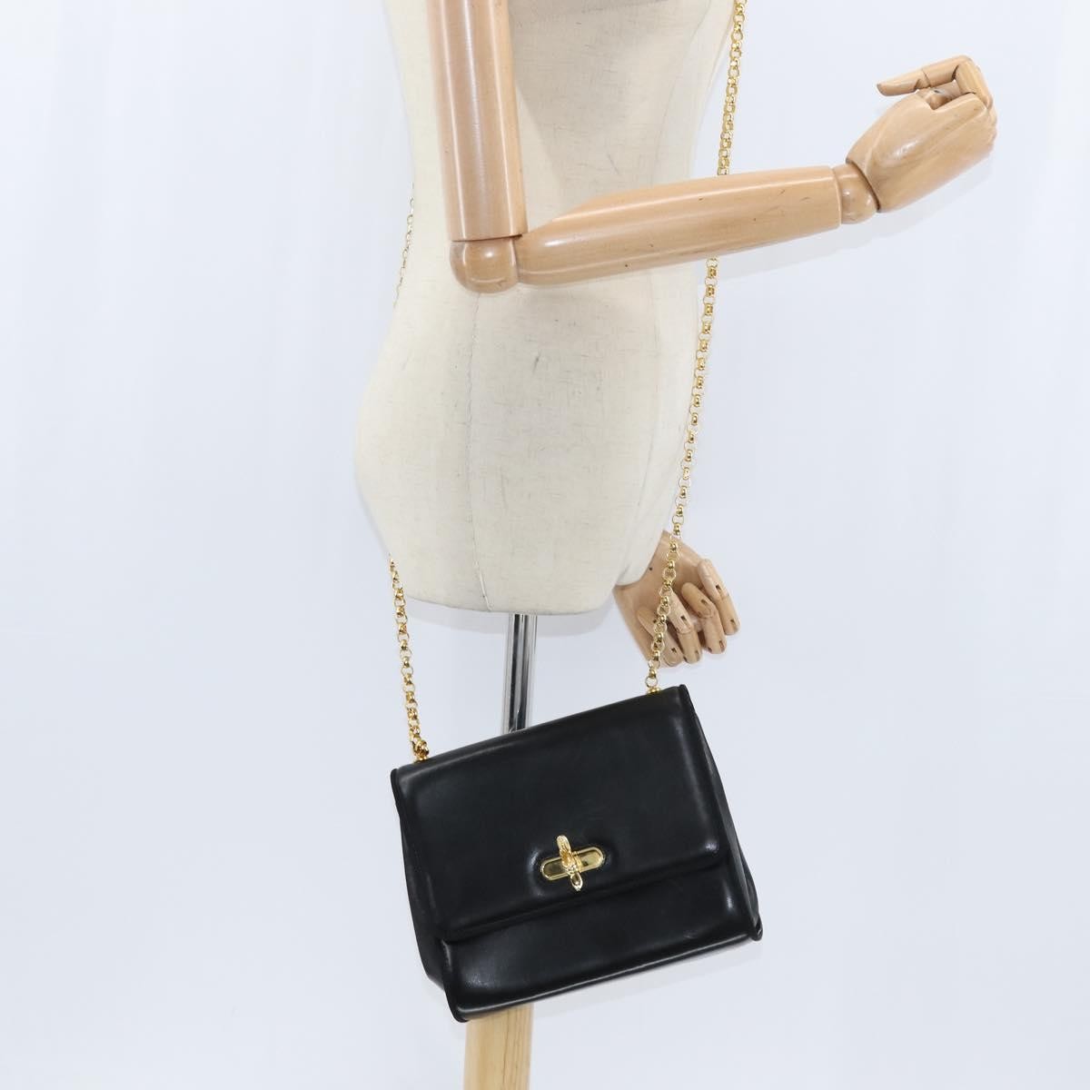 Salvatore Ferragamo Chain Flap Shoulder Bag Leather, BLACK, LEATHER, Shoulder bag