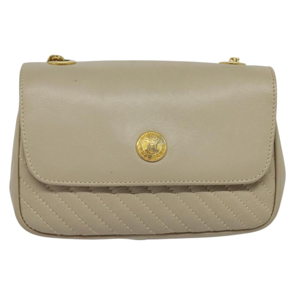 Celine Shoulder Bag Leather, BEIGE, LEATHER, Shoulder bag