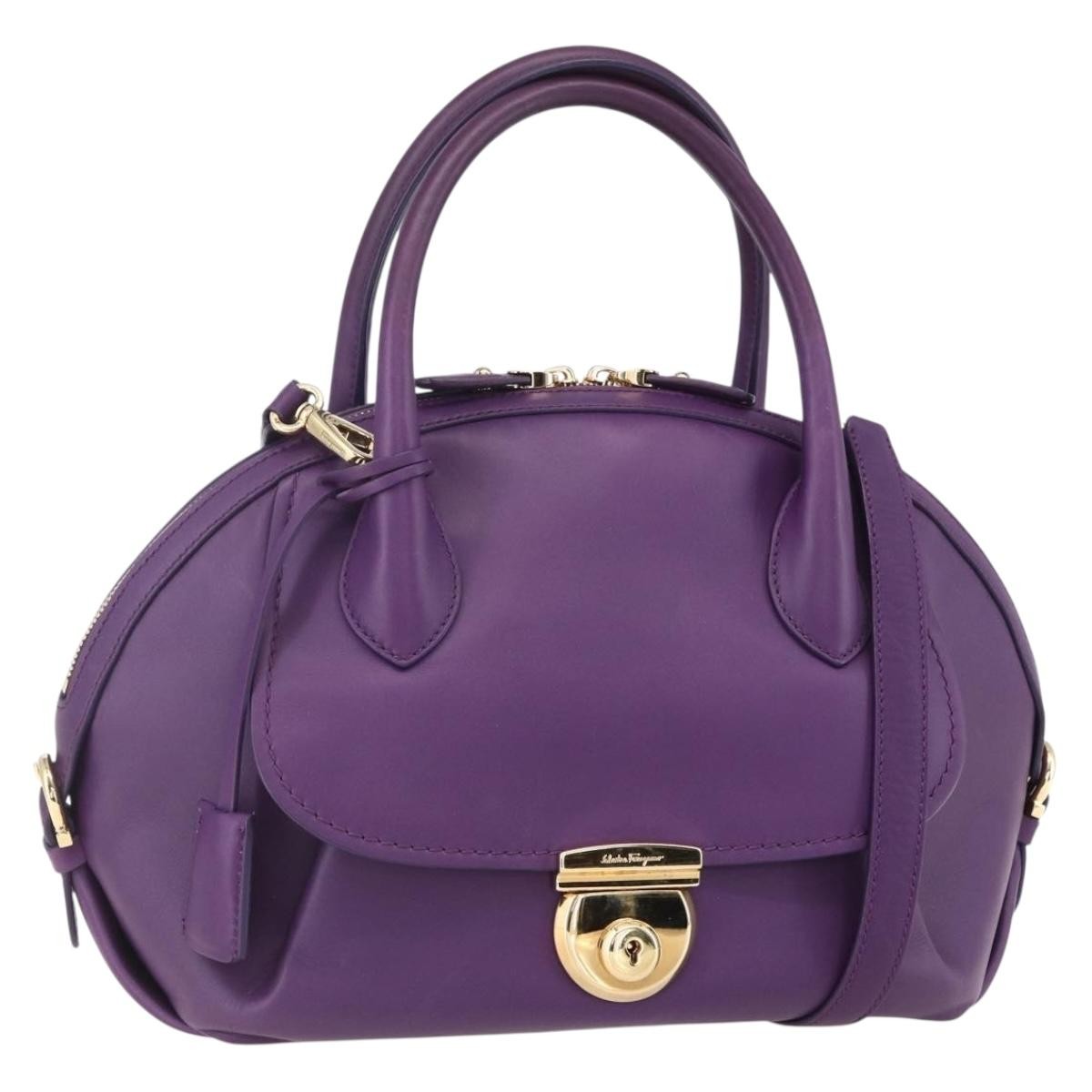 Salvatore Ferragamo Vintage Fiamma Satchel Leather, PURPLE, LEATHER, Handbag