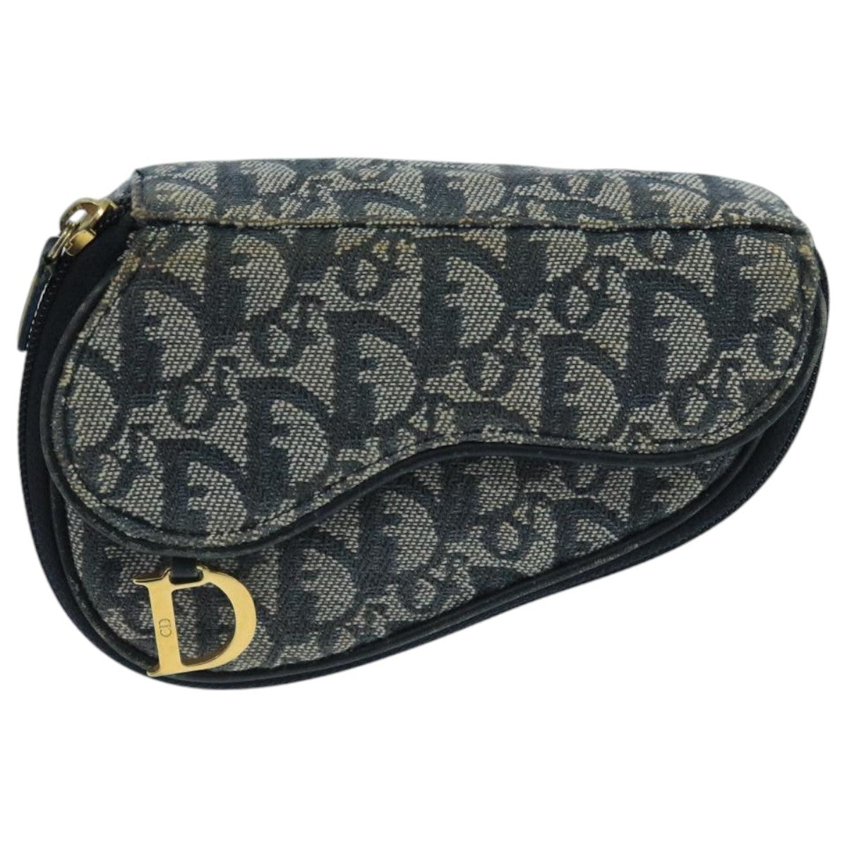Christian Dior Vintage Saddle Coin Purse Diorissimo Canvas, NAVY, CANVAS, Clutche & pouche