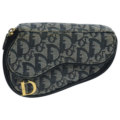 Christian Dior Vintage Saddle Coin Purse Diorissimo Canvas, NAVY, CANVAS, Clutche & pouche