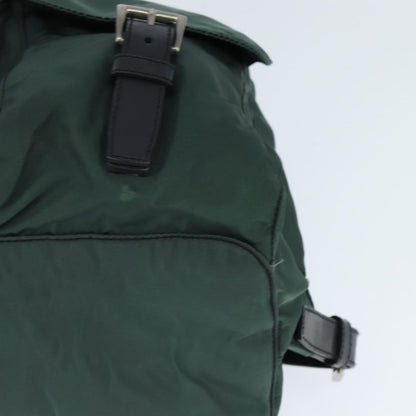 Prada Vela Double Front Pocket Backpack Tessuto with Saffiano Leather, Khaki, Nylon, Backpack