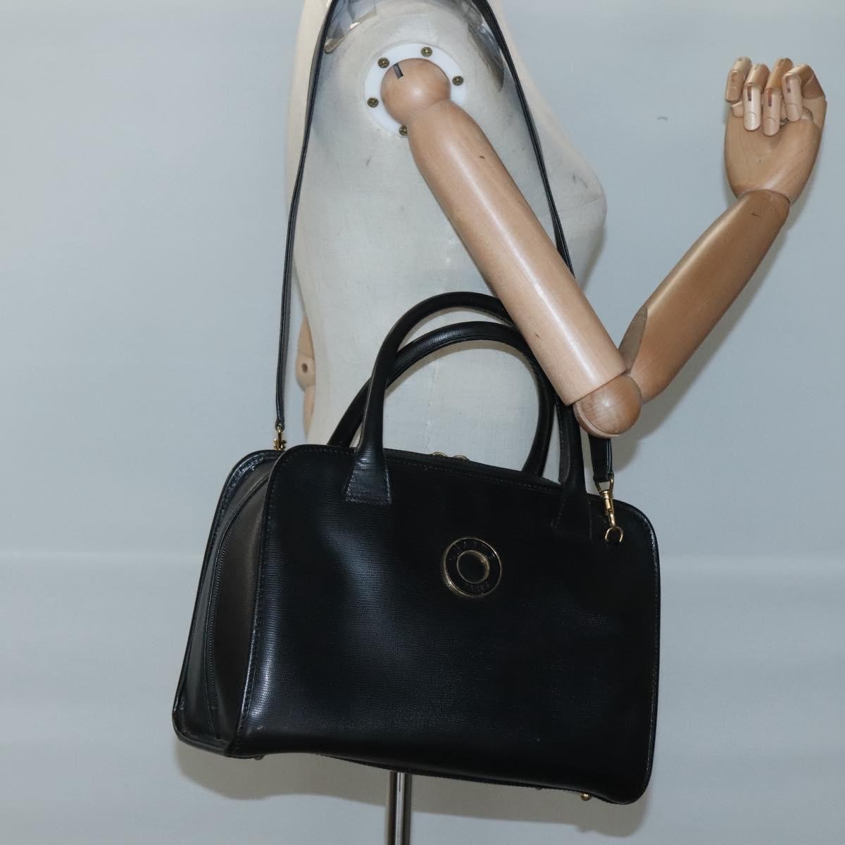Celine Circle Logo Handbag Leather, BLACK, LEATHER, Handbag