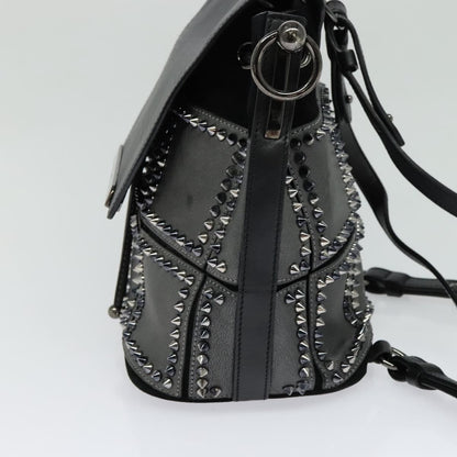 Christian Louboutin Lucky L Convertible Backpack Spiked Leather and Suede, BLACK, LEATHER, Backpack