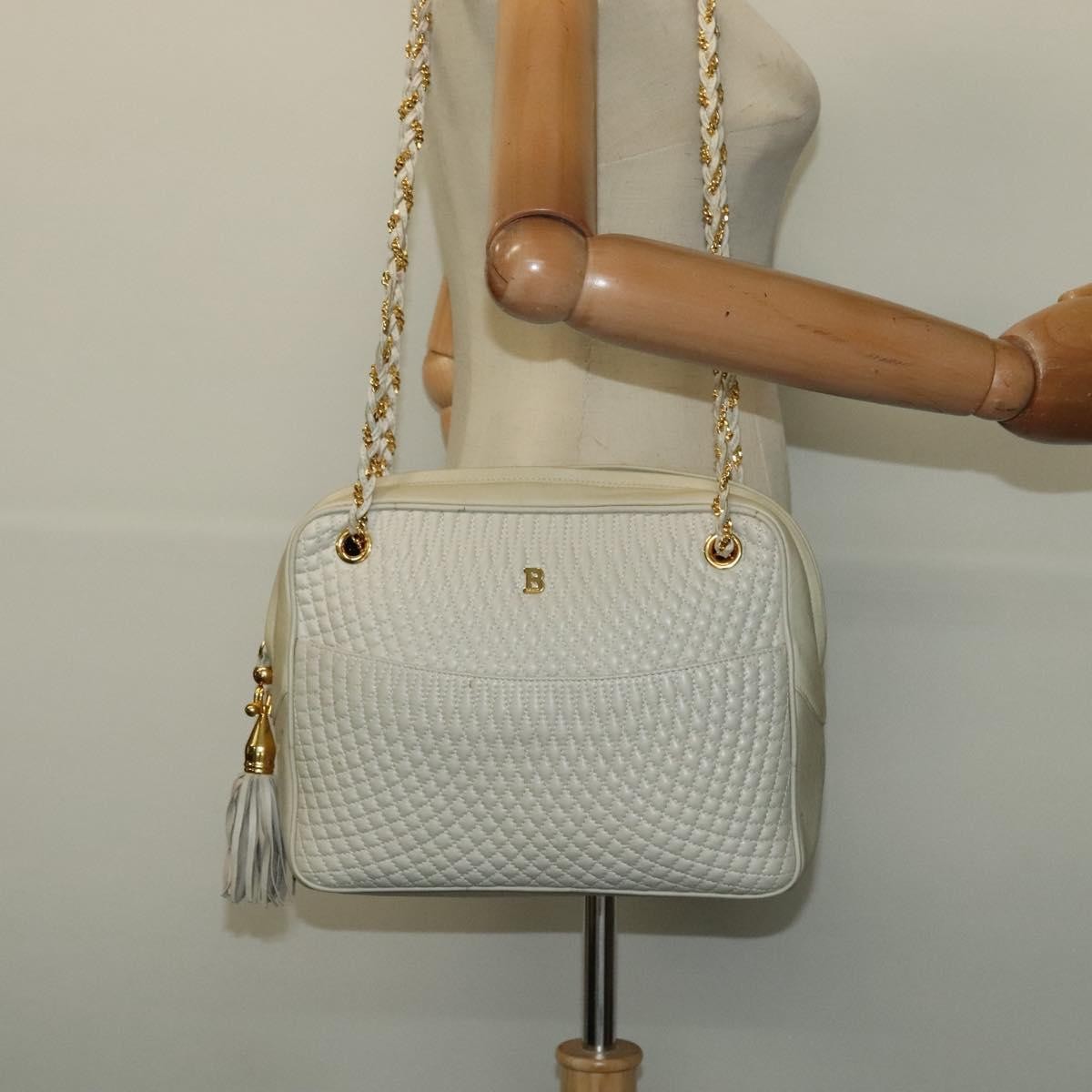 Bally Vintage Chain Shoulder Bag Quilted Leather, ECRU, LEATHER, Shoulder bag