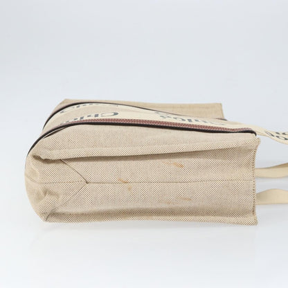Chloe Woody Tote Canvas with Leather, BEIGE, CANVAS, Tote bag