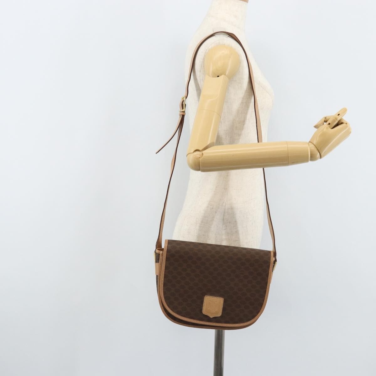 Celine Vintage Macadam Shoulder Bag Canvas and Leather, Brown, Canvas, Shoulder Bag