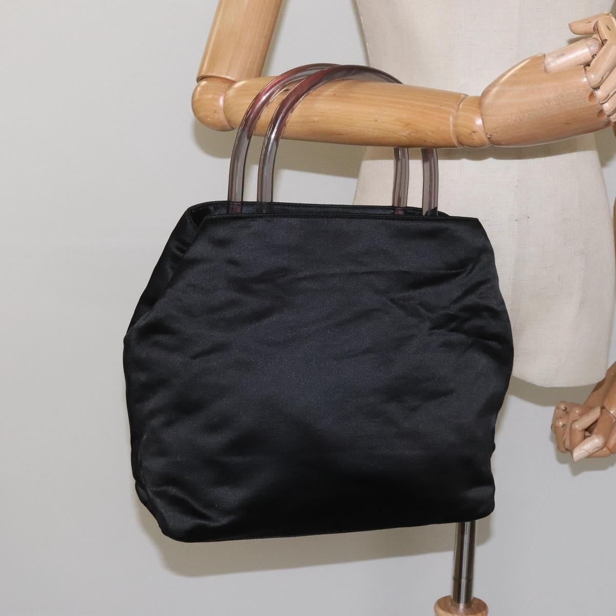Prada Resin Handle Tote Satin, BLACK, SATIN, Tote bag