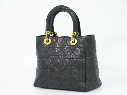 Christian Dior Lady cannage Matelassé, BLACK, LEATHER, Handbag
