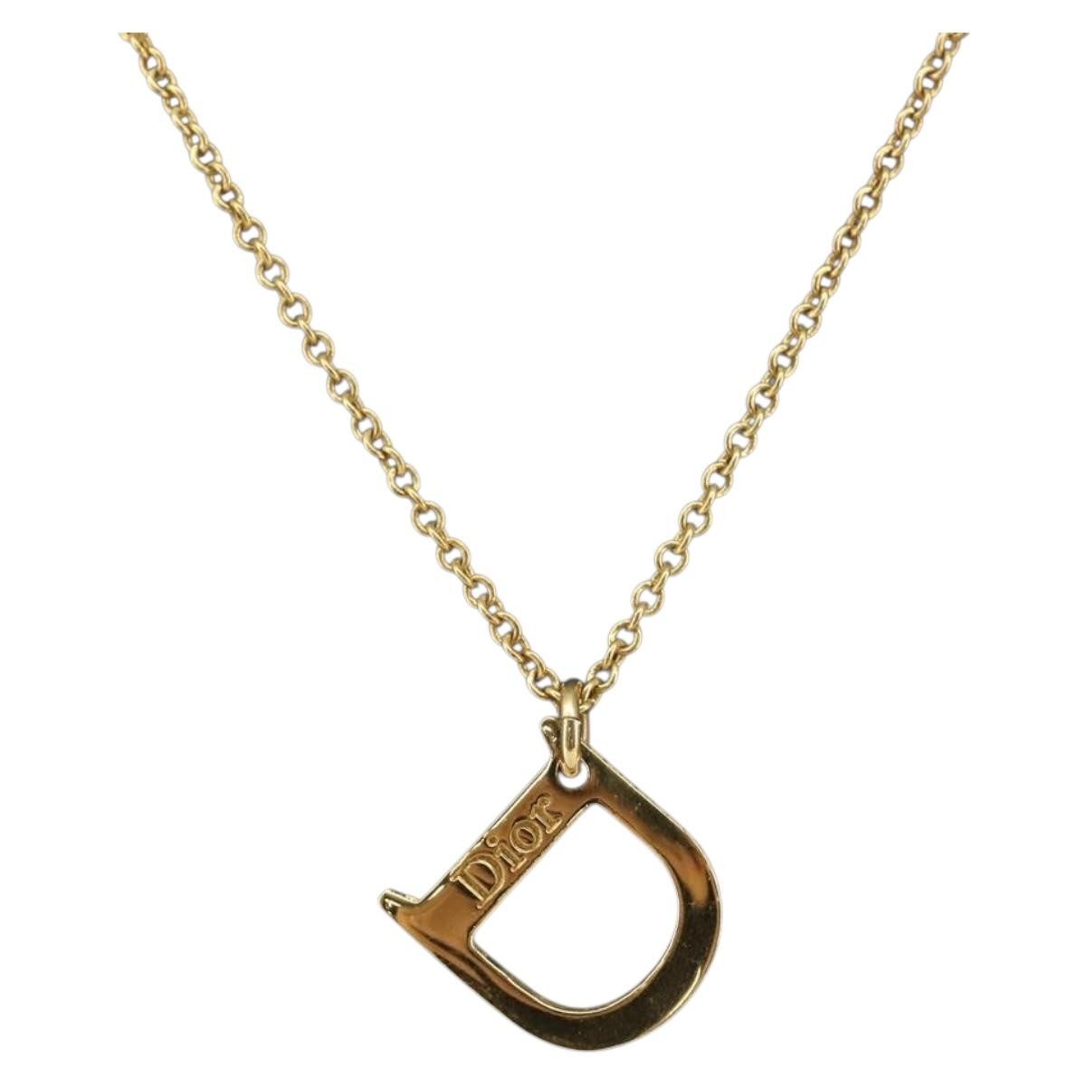 Christian Dior D logo Pendant Necklace Metal, GOLD, METAL, Necklace