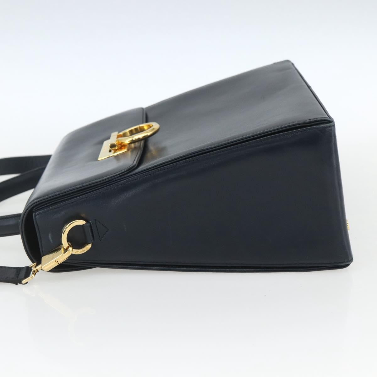 Salvatore Ferragamo Gancini Convertible Top Handle Bag Leather, NAVY, LEATHER, Handbag