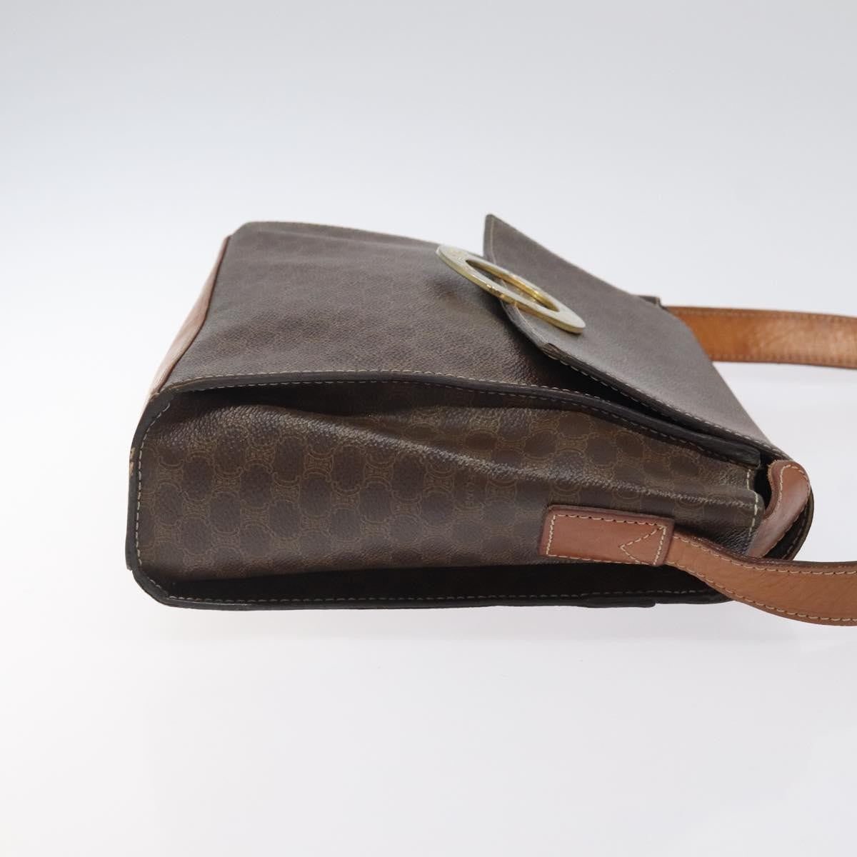 Celine Vintage Macadam Circle Logo Shoulder Bag Canvas and Leather, Brown, Canvas, Shoulder Bag