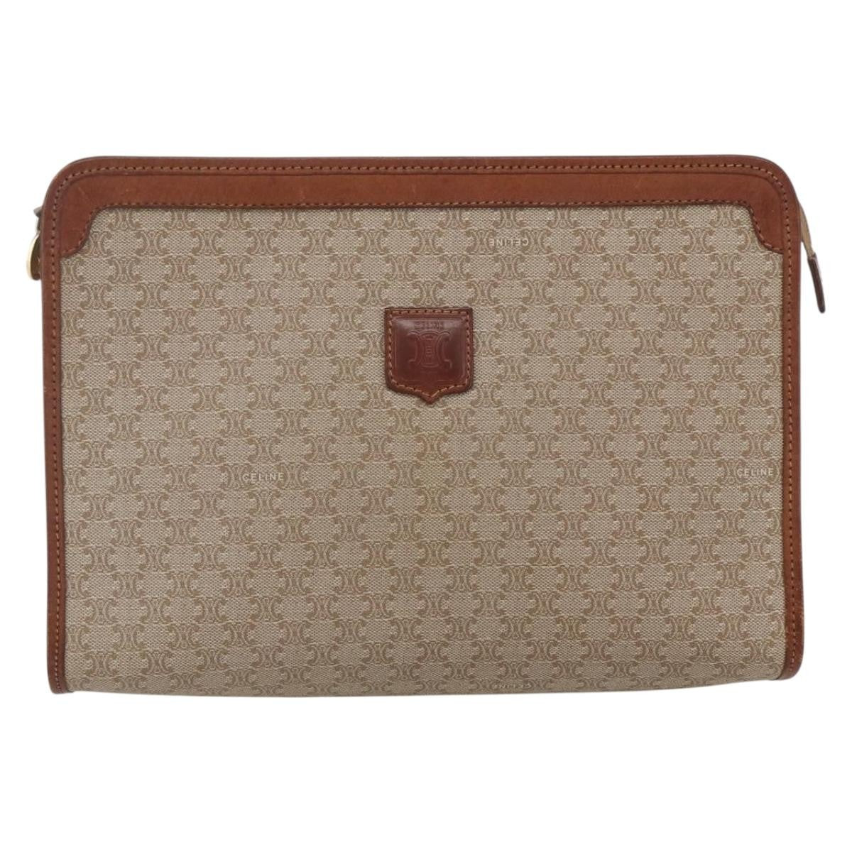 Celine Macadam Pochette Canvas and Leather, BEIGE, CANVAS, Clutche & pouche
