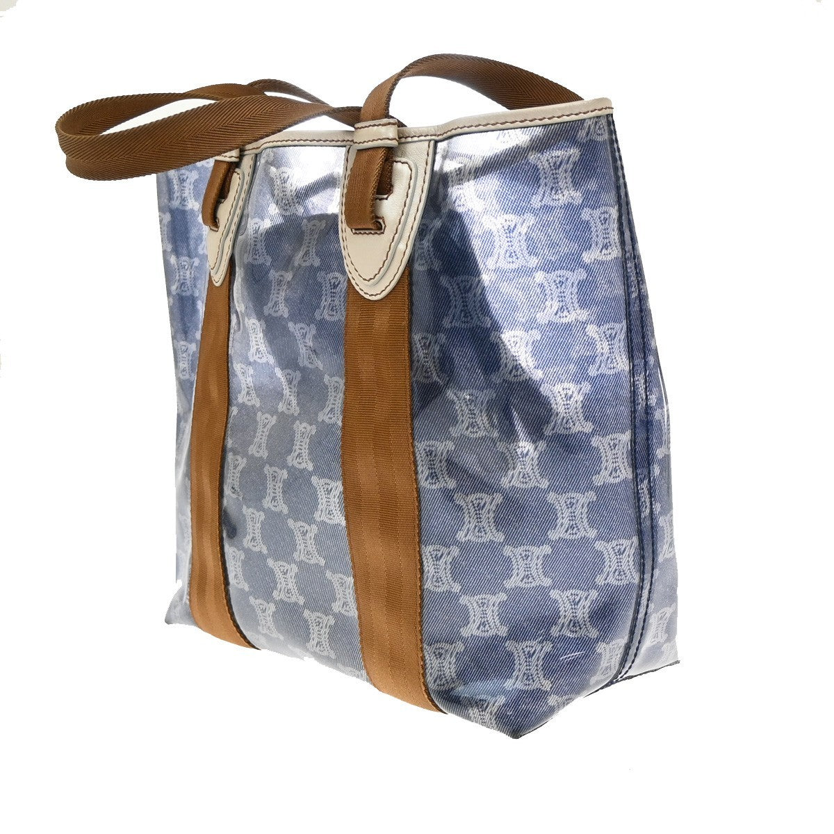 Celine Vintage Macadam Handbag Canvas, BLUE, CANVAS, Tote bag