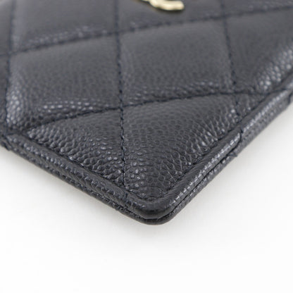 Chanel CC Card Case Quilted Caviar, BLACK, LEATHER, Card Holders