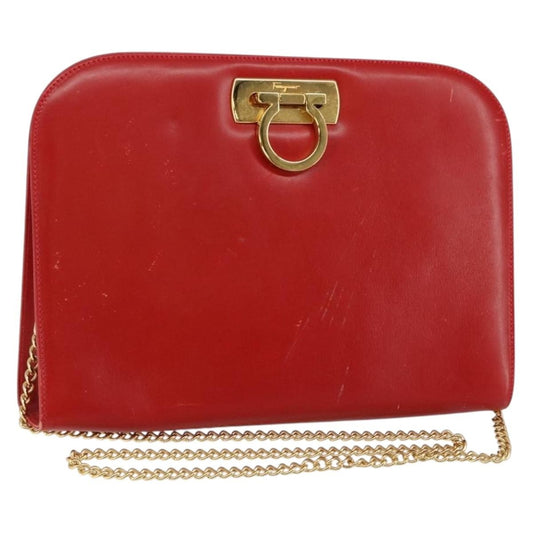Salvatore Ferragamo Vintage Gancini Chain Shoulder Bag Leather, RED, LEATHER, Shoulder bag