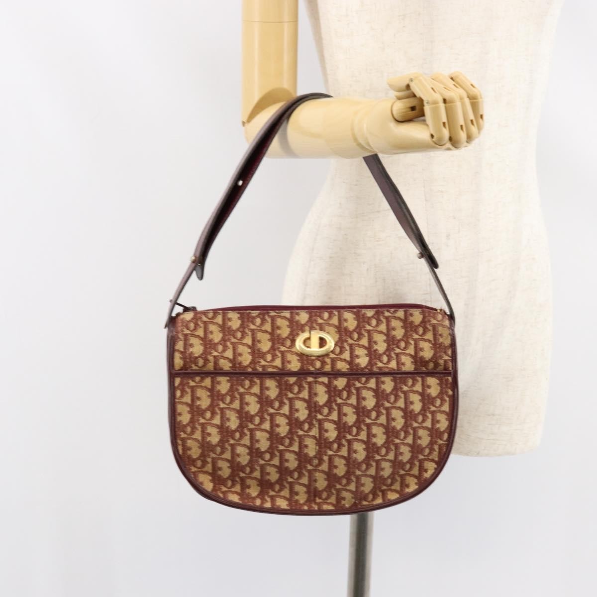 Christian Dior Vintage Trotter Shoulder Bag Canvas, BEIGE, CANVAS, Shoulder bag