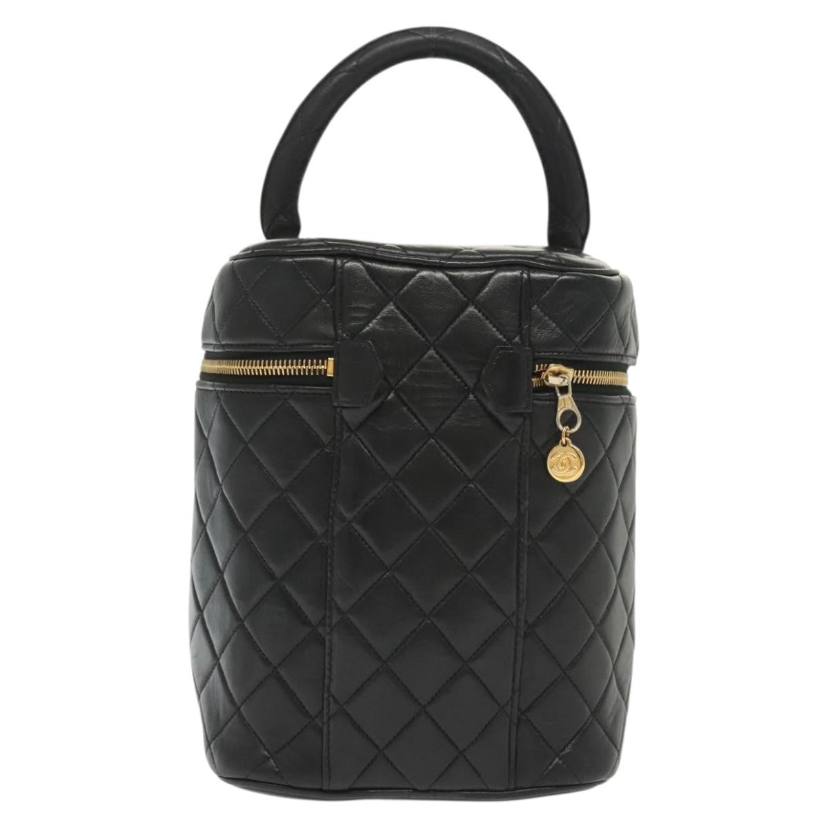 Chanel Vintage Cosmetic Case Quilted Lambskin, BLACK, LEATHER, Clutche & pouche