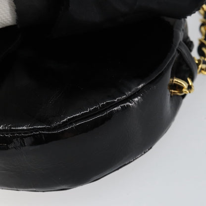 Chanel Vintage Camellia Round Evening Bag Lambskin and Satin, BLACK, PATENT_LEATHER, Clutche & pouche