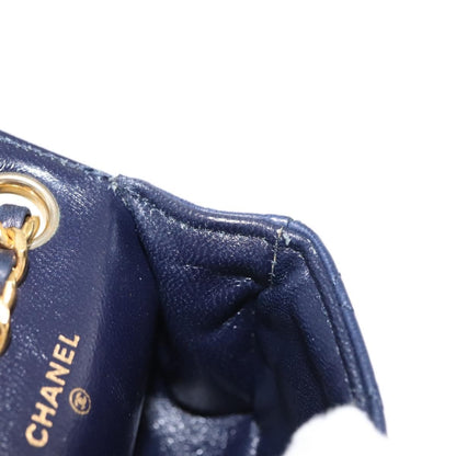 Chanel Square Classic Single Flap Top Handle Bag Quilted Lambskin, NAVY, LEATHER, Clutche & pouche