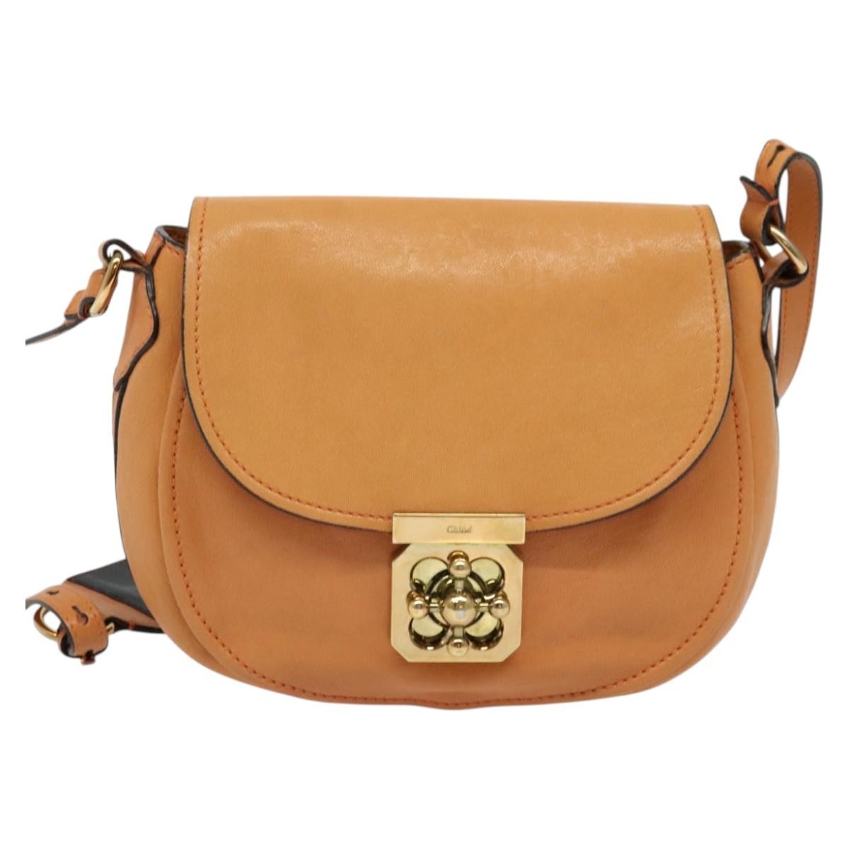 Chloe Elsie Shoulder Bag Perforated Leather, ORANGE, LEATHER, Shoulder bag