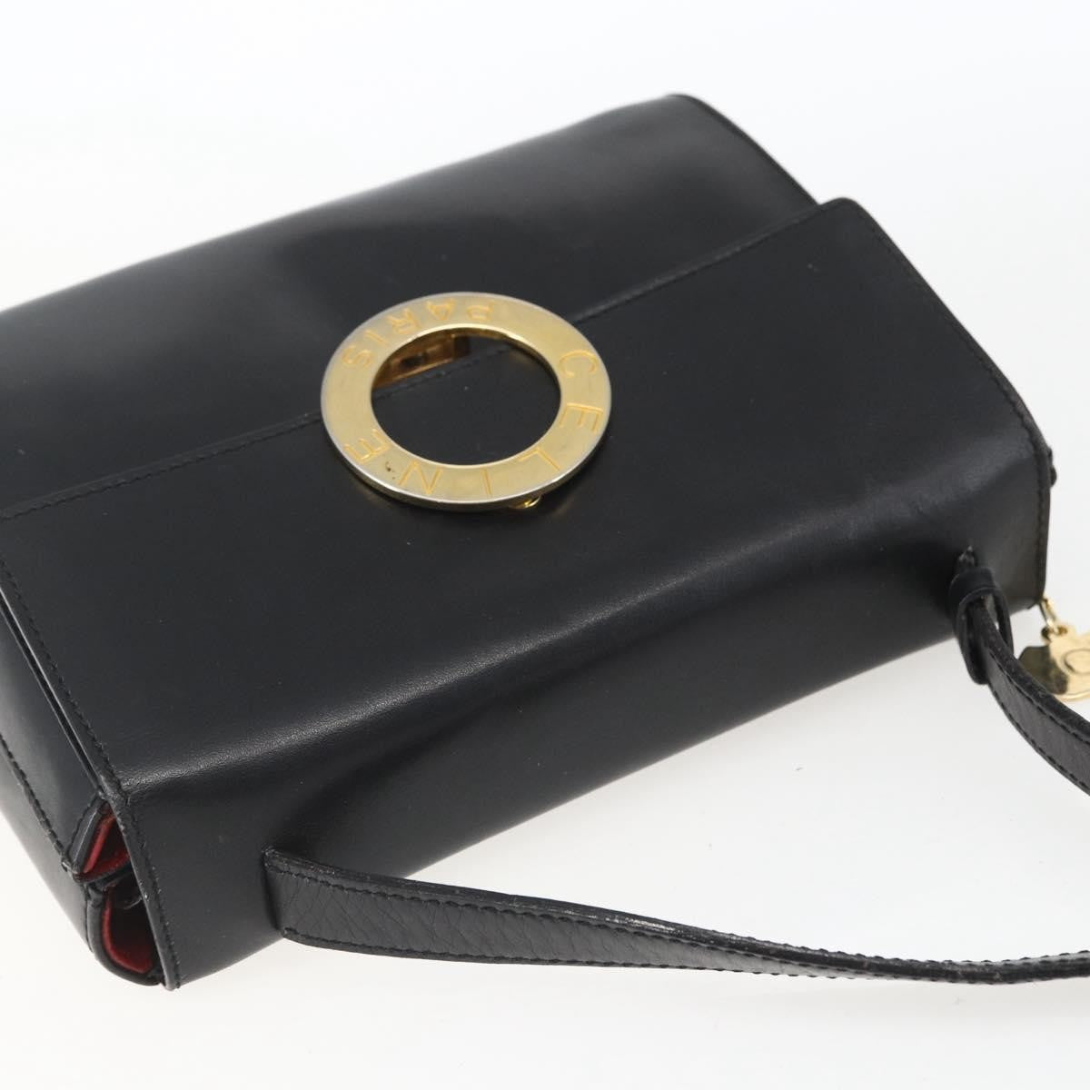Celine Vintage Circle Logo Crossbody Bag Leather, BLACK, LEATHER, Shoulder bag