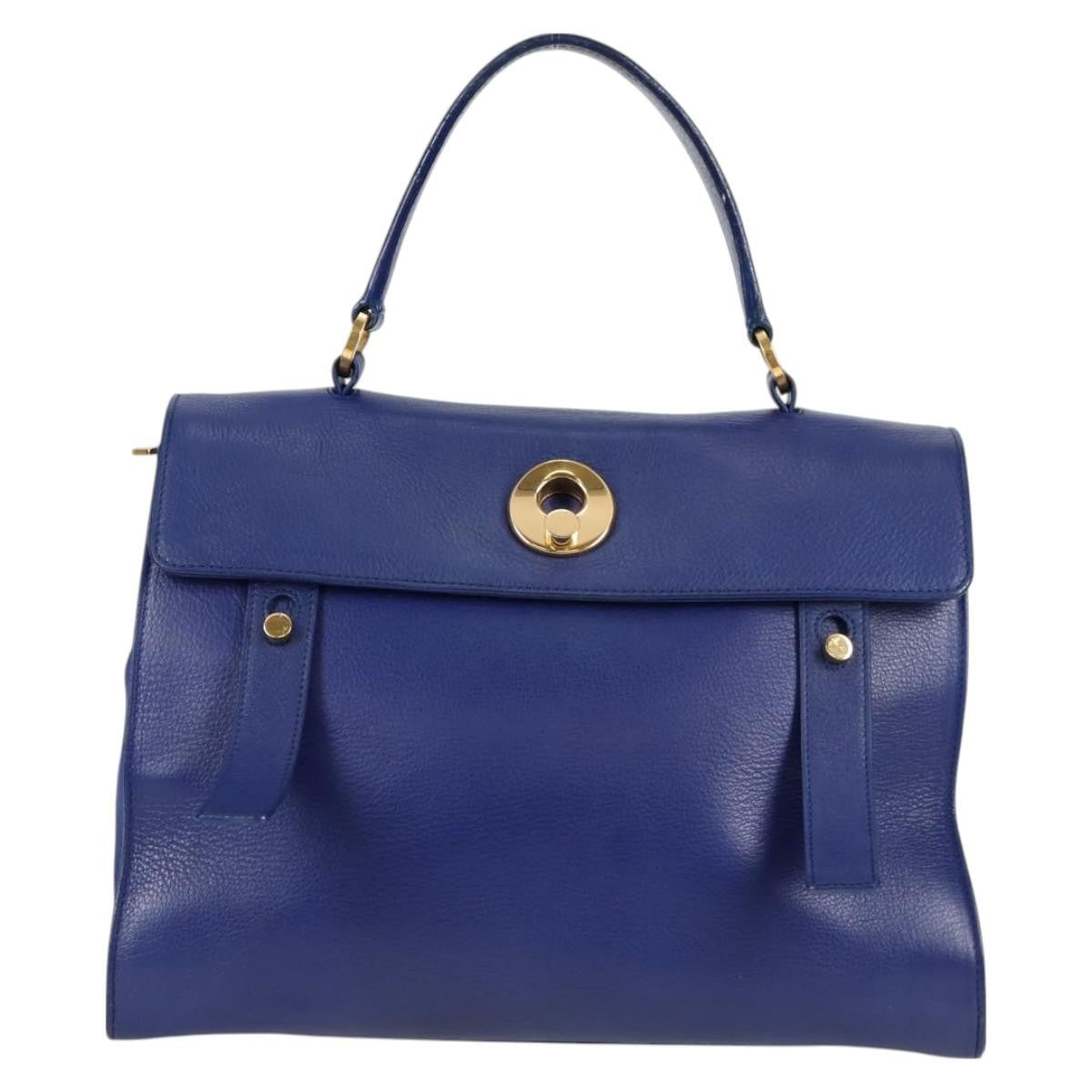 Saint Laurent Muse Two Bag Leather with Canvas, Blue, Leather, Shoulder Bag