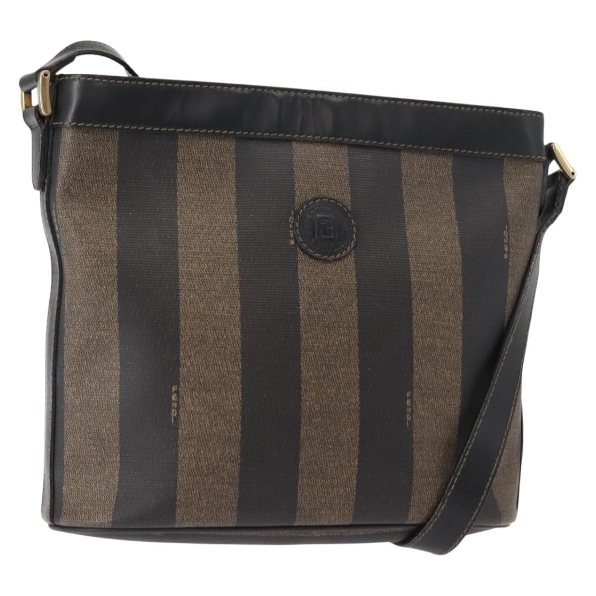Fendi Pequin Shoulder Bag Canvas, BROWN, PVC, Shoulder bag