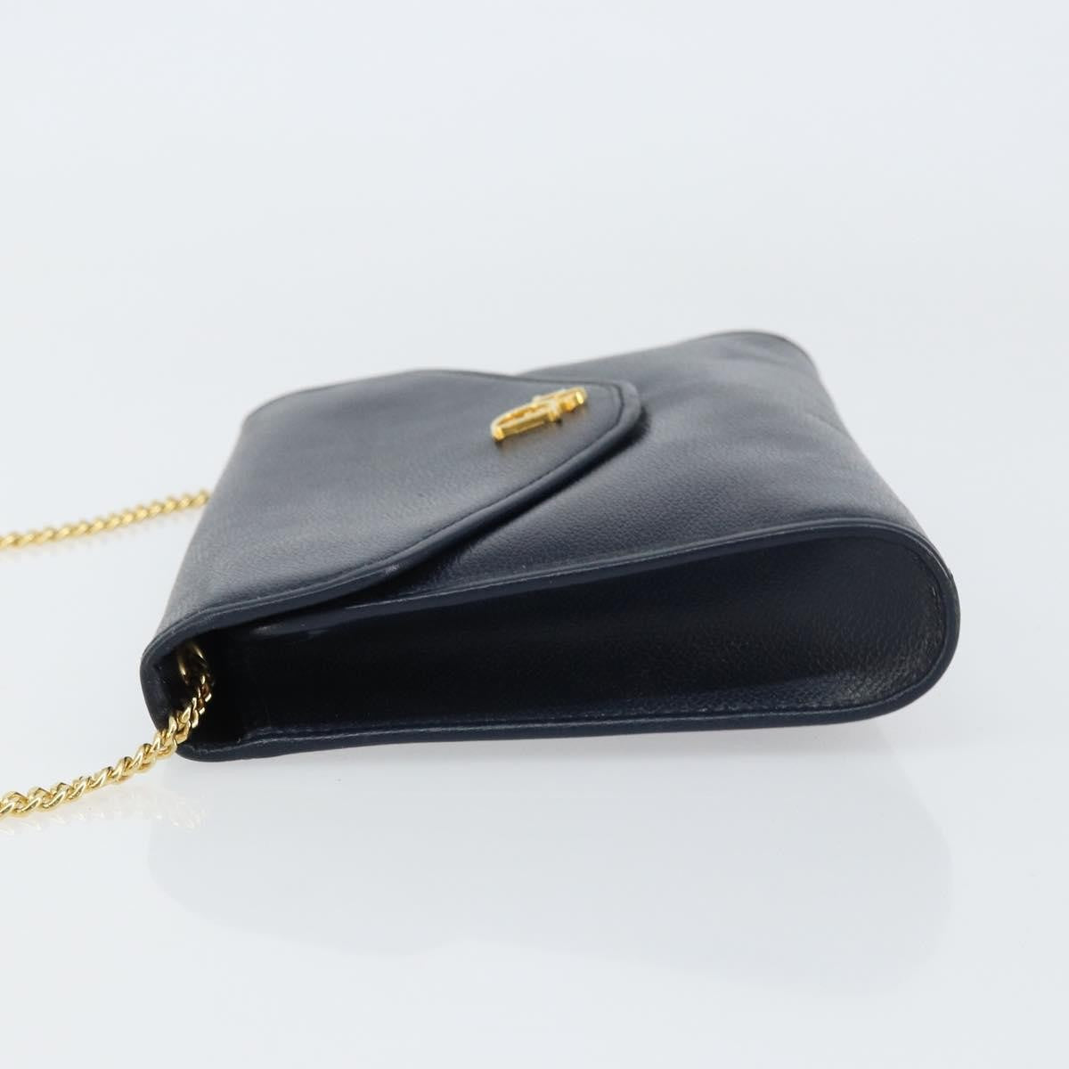 Christian Dior Vintage Chain Flap Shoulder Bag Leather, NAVY, LEATHER, Shoulder bag
