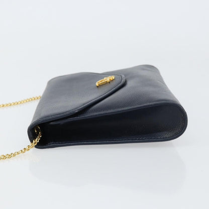 Christian Dior Vintage Chain Flap Shoulder Bag Leather, NAVY, LEATHER, Shoulder bag