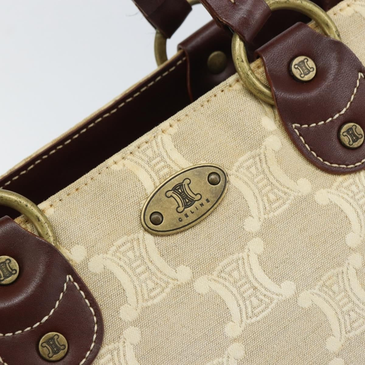 Celine Vintage Macadam Handbag Canvas and Leather, BEIGE, CANVAS, Handbag