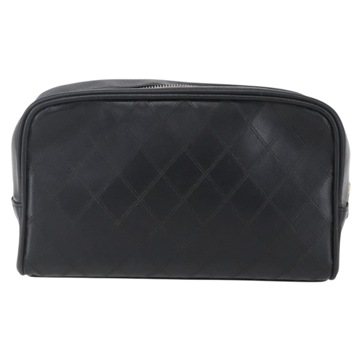 Chanel Vintage Toiletry Pouch Leather, Black, Patent Leather, Clutch