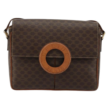 Celine Vintage Macadam Circle Logo Shoulder Bag Canvas and Leather, Brown, Canvas, Shoulder Bag