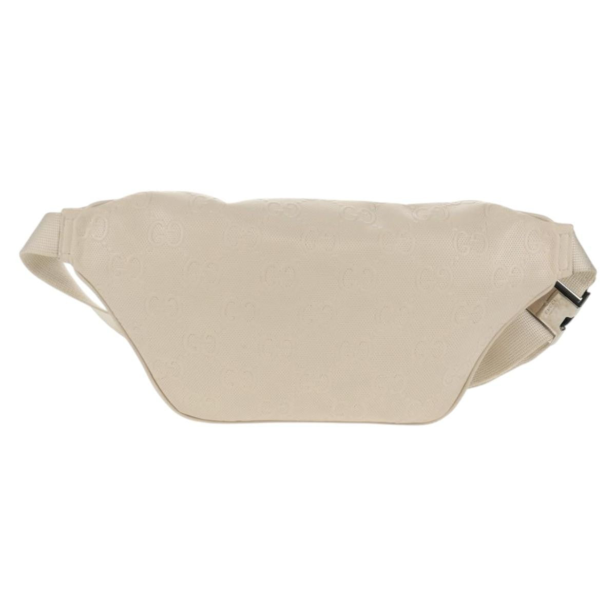 Gucci Front Pocket Belt Bag GG Embossed Perforated Leather, WHITE, CANVAS, Shoulder bag