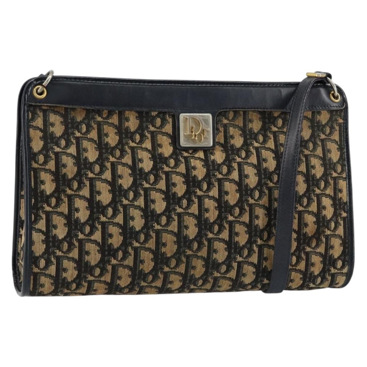 Christian Dior Vintage Trotter Shoulder Bag Canvas, NAVY, CANVAS, Shoulder bag