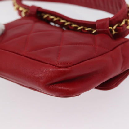 Chanel Vintage CC Flap Waist Bag Quilted Lambskin, Red, Leather, Clutch
