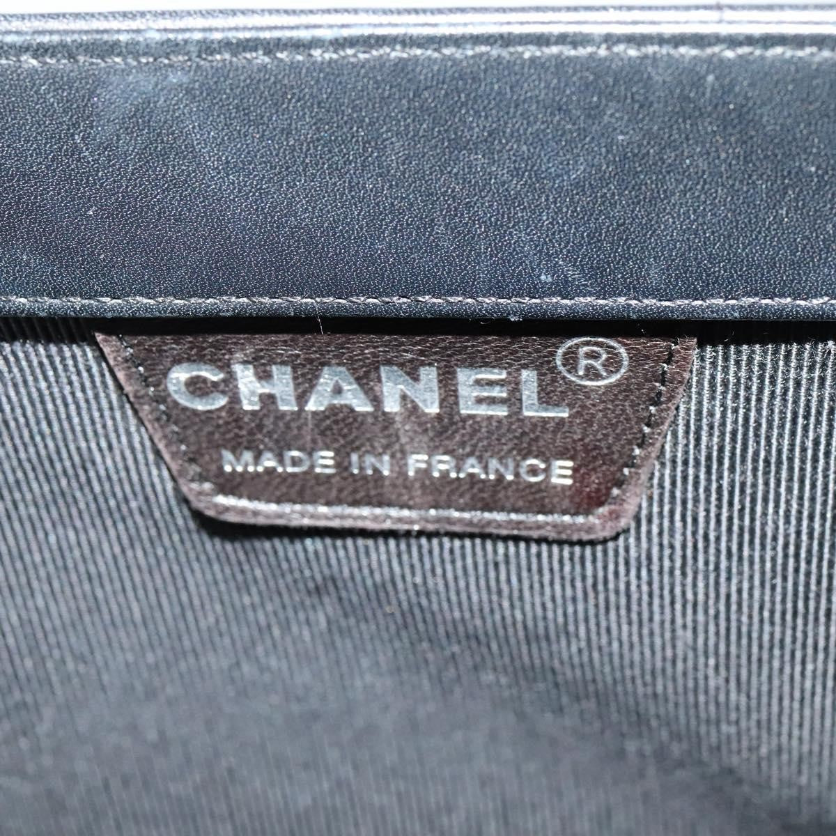Chanel Vintage Chocolate Bar Metal Ring Tote Quilted Lambskin, BLACK, LEATHER, Tote bag