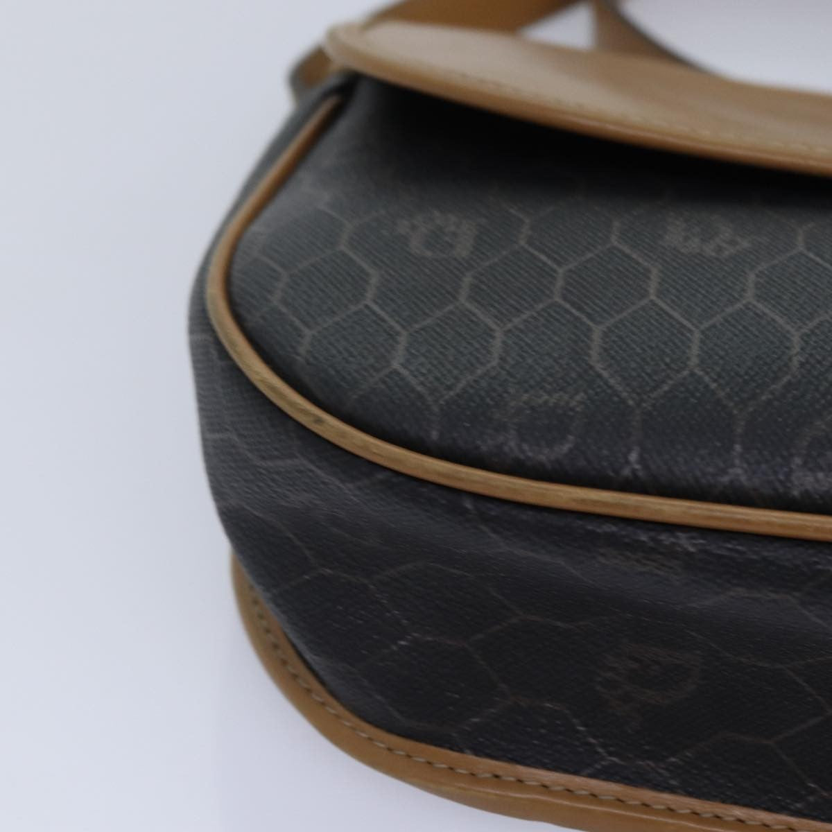 Christian Dior Vintage Honeycomb Shoulder Bag Canvas and Leather, BLACK, CANVAS, Shoulder bag