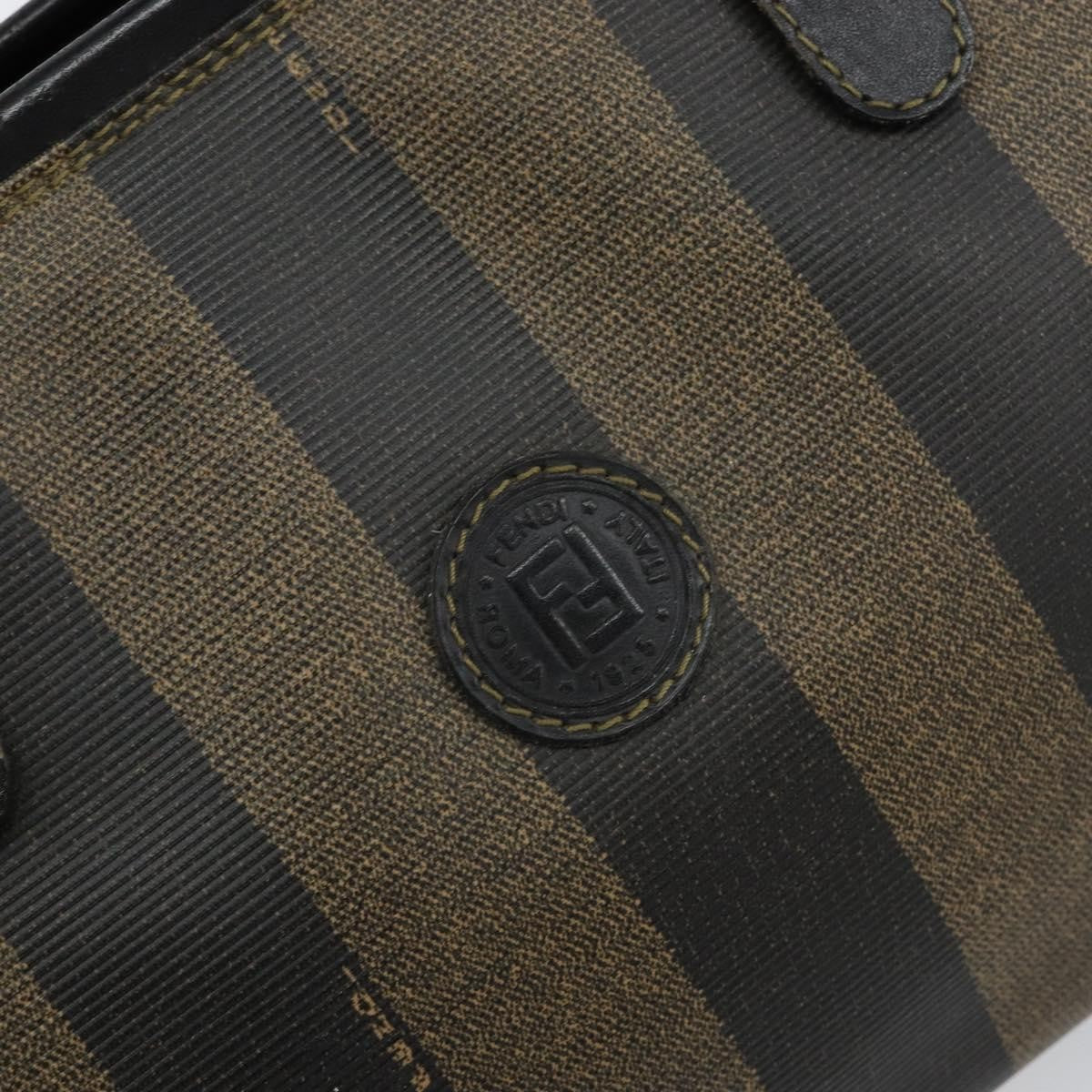 Fendi Vintage Pequin Boston Bag Coated Canvas, BLACK, CANVAS, Handbag